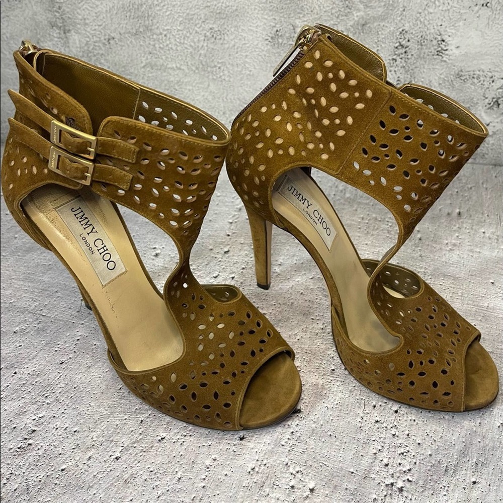 Jimmy Choo Suede Tahi T-Strap Heeled Booties (8)
